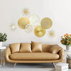Lingvee White Gold 8 Pcs Wall Decor Round Modern Metal Plate Art - Image 2