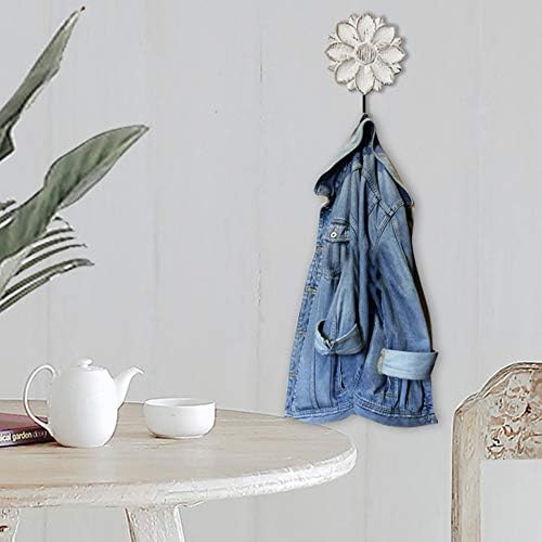 dwellington Decorative Wall Mounted Flower Hooks, White Distressed Wood Hanging Hooks, Farmhouse Boho Coat Rack for Hanging Things, Towels, Purse - Image 3