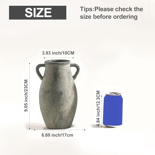 Ceramic Rustic Vase with Handle, 11.3 Inch Tall Farmhouse Vase - Image 2