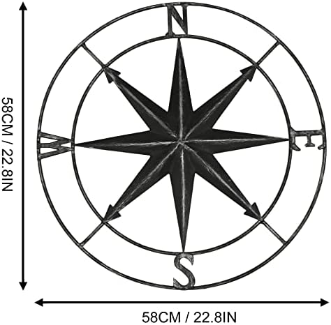 aboxoo Round Metal Compass Decorative Compass Metal Wall Art Hanging Wall Sculpture 22.8 Inch Black Diameter Farmhouse Decor Indoor or Outdoor Sign - Image 4