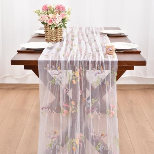 Butterfly Floral Table Runner Flowers Tea Garden Party Picnic Table Decor - Image 2