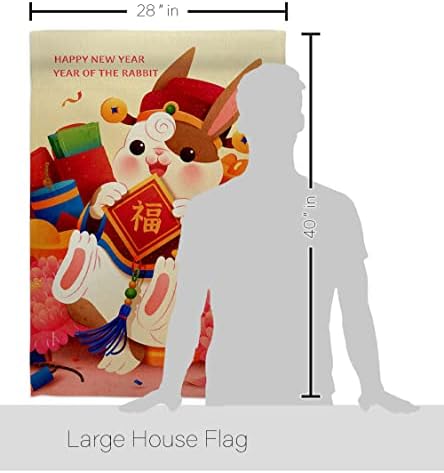 Luck Rabbit Year Home Decor American Flag Banner Pack Wall Art Patio Porch Lawn Garden Outdoor Decorations Tapestry Yard Signs Lunar New Year Gifts Spring Festival Chinese Decorations Made In USA - Image 2