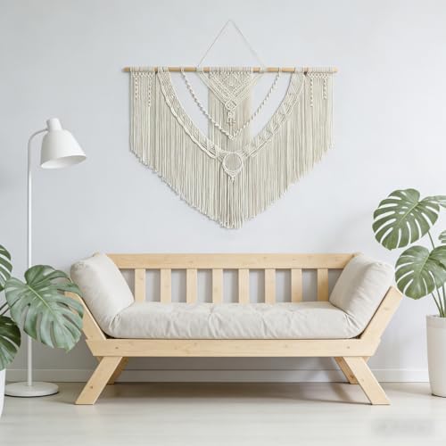 LISRRZHEN Large Macrame Wall Hanging - Boho Nordic Geometric Woven Tapestry, Handcrafted Cotton Wall Decor for Living Room Bedroom Entryway Apartment by Unknown