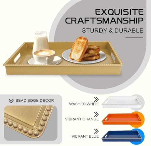 MAONAME Gold Serving Tray with Handle, Rectangular Beaded Decorative Tray - Image 4