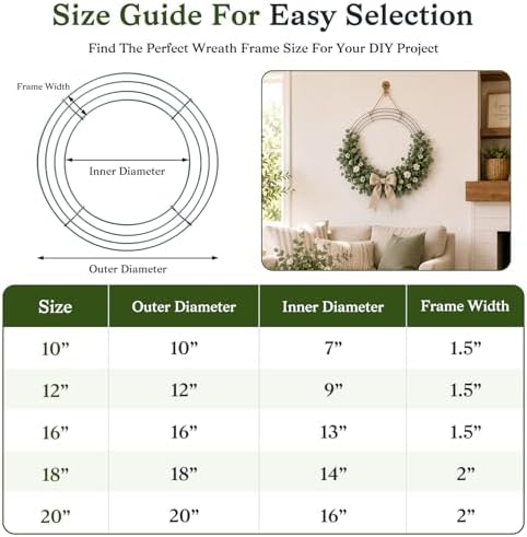 6 Pack Metal Wreath Frame - 18 Inch Wreath Form with 6 Pcs Adhesive Hooks and 38 Yard 22 Gauge Paddle Wire - Image 3