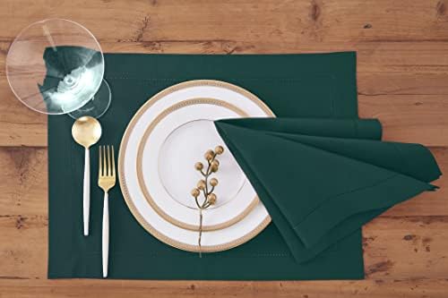 Solino Home Cotton Linen Napkins Dark Green Hemstitch, 20 x 20 in, Set of 4 - Image 2