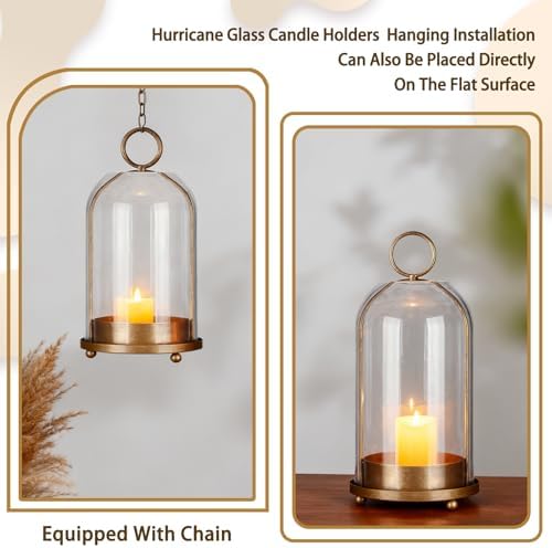 Metal Candle Holder Handmade Glass,Brass Dome Hurricane Glass Candle Holder - Image 4
