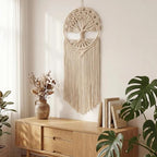 Sylfaen Tree of Life Macrame Wall Hanging - Boho Handmade Woven Tapestry - Dream Catcher Wall Decor Art Living Room - Macrame Tapestry Boho Decor for Bedroom (Beige) - Image 5