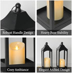 LETINE 2-Pack 12.67" Black Metal Farmhouse Candle Lanterns with LED Flameless Candles – Decorative Indoor/Outdoor Fall Decor for Home, Halloween Decorations for Porch & Mantel（NO Glass） - Image 3