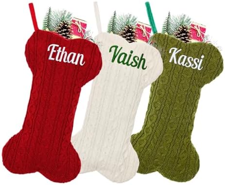 Personalized Dog Christmas Stockings, Custom Embroidered Knit Bone Shape by Ulicoprofessionalpersonalized