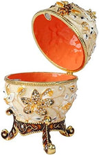 QIFU Pearl White 5.7”H Easter Egg Replics Hand Painted Enameled Jeweled Trinket Box Hinged Unique Gift for Home Decor - Image 3