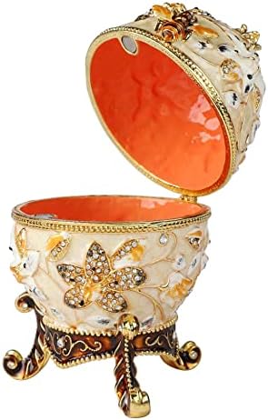 QIFU Pearl White 5.7”H Easter Egg Replics Hand Painted Enameled Jeweled Trinket Box Hinged Unique Gift for Home Decor - Image 3