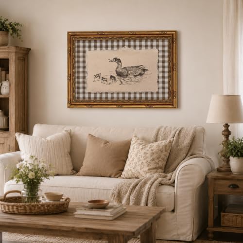 Gold Framed Duck Wall Art, Farmhouse Gingham Canvas Print, 24x16 - Image 3