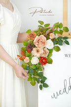 Wedding Decor (Pack of 2) Welcome Sign Flower Backdrop Garland for Ceremony Reception Wall Easel Home Decoration Entryway Faux Outdoor Board Head Table Decor (Orange & Terracotta) - Image 5