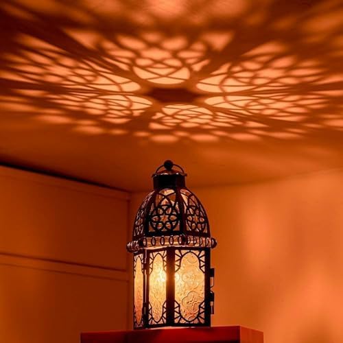NEEDOMO Set of 2 Hanging Moroccan Lantern, 12.8'' Vintage Candle Holder, Metal Lanterns Decorative Indoor Outdoor, Table, Patio, Porch, Shelf, Ramadan Decorations (Amber) - Image 4