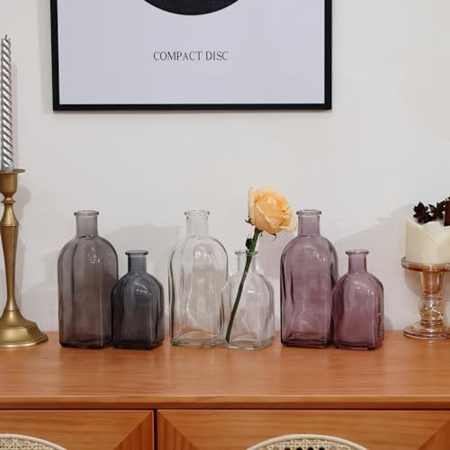 GMWD Glass Flower Vase Set of 6 Purple Clear Bud Vases, 14.5 Oz 8 Oz Apothecary Bottle Vases Decorative for Centerpieces Home Decoration Wedding Reception Table Decor - Image 6
