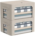 CYhom Clothes Storage Bins Box - Linen Fabric Foldable Stackable Container Organizer Set with Clear Window & Carry Handles & Metal Frame - 2Pack Large Capacity for Bedding, Blankets, Books by CYhom