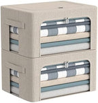 CYhom Clothes Storage Bins Box - Linen Fabric Foldable Stackable Container Organizer Set with Clear Window & Carry Handles & Metal Frame - 2Pack Large Capacity for Bedding, Blankets, Books by CYhom