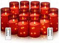 kakoya Flameless LED Candles with Timer 12 Pc Flickering Flameless Candles for Romantic Ambiance and Home Decoration Stable Acrylic Shell,with Embedded Star String，Battery Operated Candles(Red) by FLAMELESSCANDLES