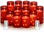kakoya Flameless LED Candles with Timer 12 Pc Flickering Flameless Candles for Romantic Ambiance and Home Decoration Stable Acrylic Shell,with Embedded Star String，Battery Operated Candles(Red) by FLAMELESSCANDLES