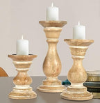 Homebia Design Wooden Pillar Candle Holder Set of 3 – 10, 8, 6"–White Wash - Image 2