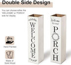 Glitzhome 30"H Wooden WELCOME Porch Sign, Double Sided Natural Welcome Rustic Porch Sign for Front Porch Decor Solid White - Image 2