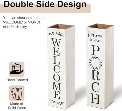 Glitzhome 30"H Wooden WELCOME Porch Sign, Double Sided Natural Welcome Rustic Porch Sign for Front Porch Decor Solid White - Image 2