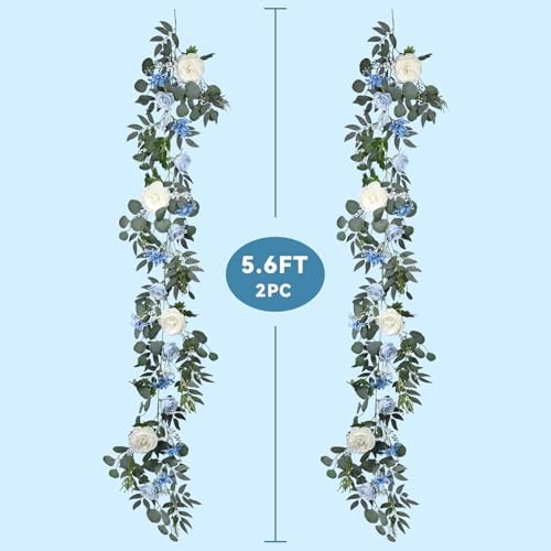DearHouse 2Pcs Artificial Peony Flower Garland and - Silk Peony Garland with Flowers and Eucalyptus for Wedding Party Table Decoration,6ft/Strand (Blue) - Image 7