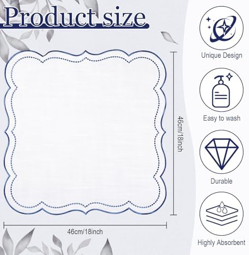 Hahafelt 12 Set Scalloped Cloth Napkins, Embroidery Polyester, Navy Blue - Image 2