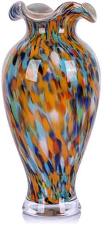 12in Tall Hand Blown Glass Vase Unique Ruffle Wide Mouth Vases, Elegant Modern Glass Flower Decorations Vase, Beautiful Colorful Vases for Home Living Room Bookshelves Wedding High End Centerpieces by LCCCK