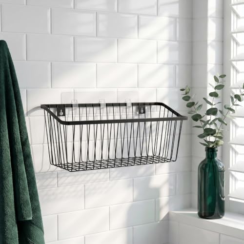 Hanging Kitchen Baskets Adhesive Sturdy Wire Storage Baskets with Kitchen Food Pantry Bathroom Shelf Storage No Drilling Wall Mounted (Black-2 PACK, Extra Large) - Image 6
