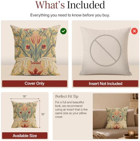 William Morris Red Tulip Tapestry Throw Cotton Cushion Cover, 18 x 18 In - Image 5