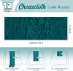 12 Pack Teal Table Runner 10Ft Cheesecloth Table Runner Rustic Gauze Table Runners Romantic Long Sheer Fabric Cheese Cloth Table Runners for Wedding Party Bridal Baby Shower - Image 2