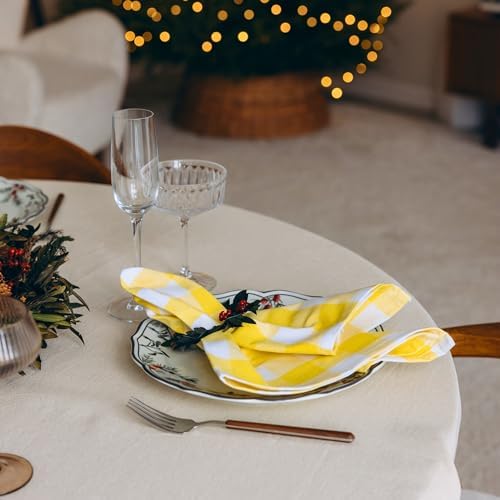 Yellow Cloth Napkins - Reusable Yellow Cotton Napkins - 100% Cotton, 12-Pack, 20"x20", Washable Checkered Plaid Table Napkins for Everyday Use and Parties, Weddings and Baby Showers (12 Pack) - Image 4