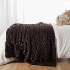 Battilo Dark Brown Faux Fur Throw Blanket for Couch, 50"x60", Double Side - Image 3