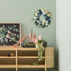 22" Spring Flower Wreath for Front Door Summer Wreaths with Sunflowers Roses Gardenias, Artificial Floral Green Foliage Wreath for Wall Window Farmhouse Party Holiday Home Decor（White Blue） - Image 6