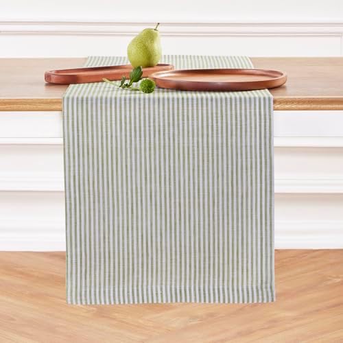 Solino Home 100% Linen Table Runner, 14 x 120 in, Avocado and White Striped by SolinoHome
