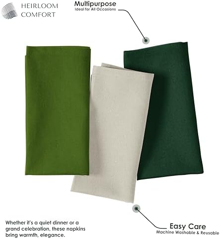 Multi Color Cloth Napkins 17x17 Inch - Set of 12-100% Cotton, Washable - Perfect Hotel Quality Napkin for Table, Dinner, Weddings, Everyday Dining - Ivory, Mint Green, Forest Green - Image 3