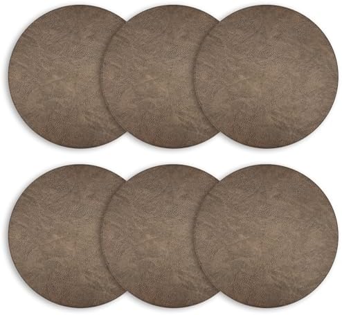 Placemats Set of 6 – Round 15” Faux Leather Table Mats for Dining, Heat Resistant & Non-Slip Washable Table, Indoor, Outdoor, Dining Table Set for 6, Modern Kitchen & Holiday Use, Bronze - Image 2