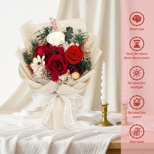 Flowers for Delivery Prime Preserved Flowers Bouquet with Vase That Last 3-5 Years Real Forever Flowers Red Rose Bouquet for Mom Mother Women Wife Friends Birthday Mothers Day Gifts - Image 4