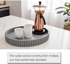 Modern Table Round Decorative Trays 2pcs Home Decor - Circle Coffee Table Centerpiece Set 12"/10" - Wooden Cool Grey Ottoman Tray with Fluted Edge - Image 3