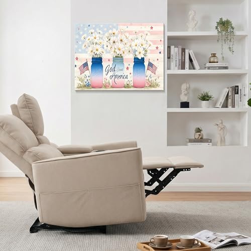 HomeifHue July 4th Patriotic Canvas Wall Art 4th of July USA Decorations American Flag Painting Picture Patriotic Floral Mason Jar USA Flag Poster Independence Day Home Decor(F2 24x32in) - Image 3
