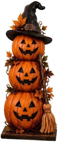 Lighted Halloween Haunted House & Character Figurine Collection, Halloween Decorations with Ghost, Black Cat & Pumpkin Figures, Gothic Haunted House Centerpiece for Mantel Shelf Home Decor，Pumpkin by Unknown