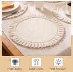 Gejoy 18 Pcs Burlap Placemat Wood Napkin Ring Dinner Napkin, Ivory - Image 2