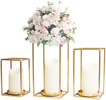 HPC Decor 3PCS Gold Metal Lanterns Decorative- 7in 9in 11in Candle Lantern Holders for Home Decor- Modern Farmhouse Lantern Decor for Wedding Table Centerpieces,Living Room,Dining Room,Party,Holiday. by HPCDECOR
