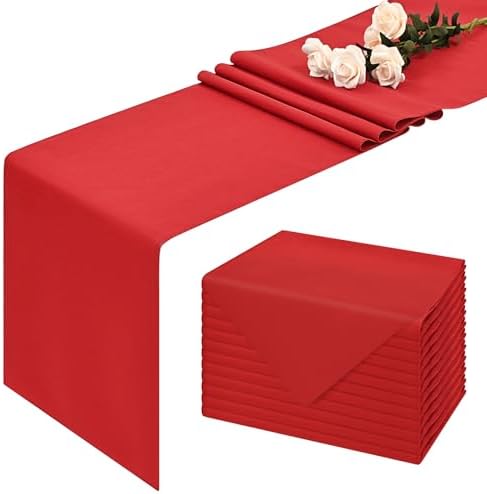 12 Pack Red Polyester Table Runner,12x72 inch Christmas Table Runner Washable and Reusable Rustic Farmhouse Polyester Table Runners for Wedding Birthday Parties Graduations Christmas Decor by FXKS