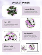 BLOSMON Purple Flowers Ball for Centerpieces: 6 Pcs Fake Lilac White Roses Flowers for Wedding Dinning Table - Faux Silk Kissing Bouquet with Base Floral Arrangement for Home Party Event Decor - Image 5