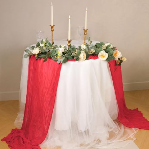 Snowkingdom 6 PCS Red Cheesecloth Table Runner 10 Ft, 120 inch Long Cheese Cloth Gauze Runners for Christmas Wedding Bridal Baby Shower Birthday Holiday Party Table Decorations - Image 4
