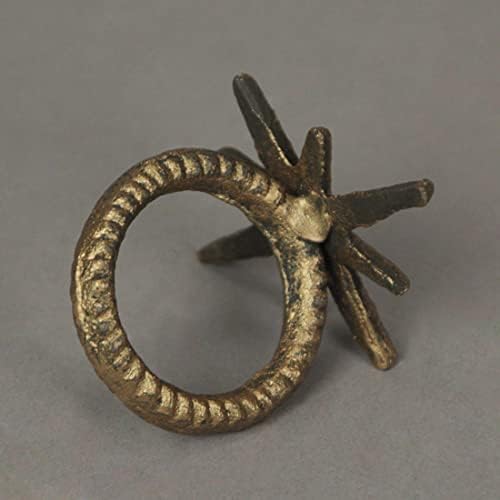 Set of 6 Mid-Century Starburst Napkin Rings, Antique Gold Cast Iron - Image 3
