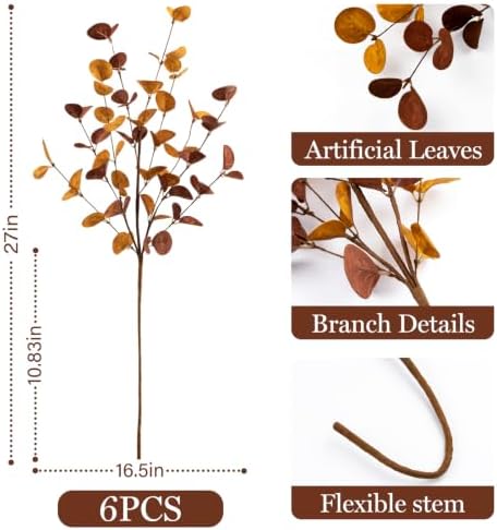 Fall Decor 6Pcs 27" Faux Fall Eucalyptus Stems Leaves Decor Thanksgiving - Image 3
